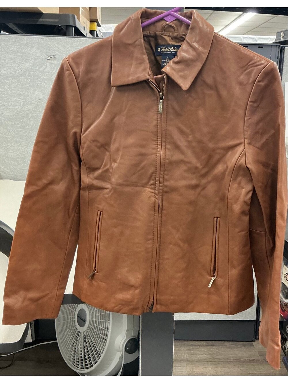 Women's Brown Leather Zip-up jacket by Brooks Brothers